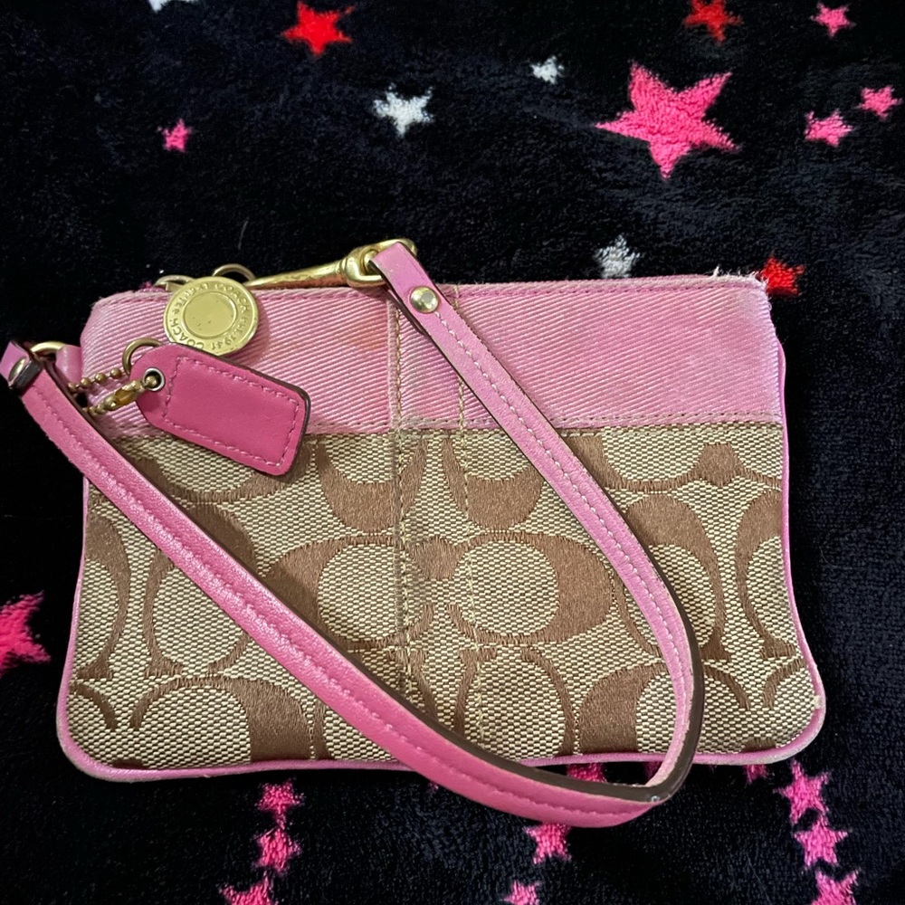 COPY - Coach signature pink and tan wristlet